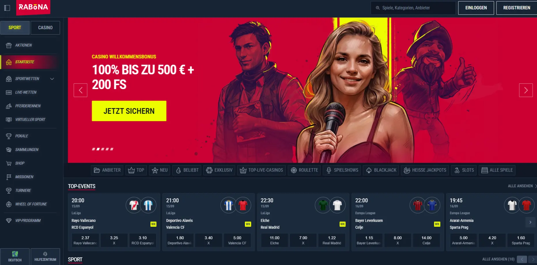 Rabona Casino Screen